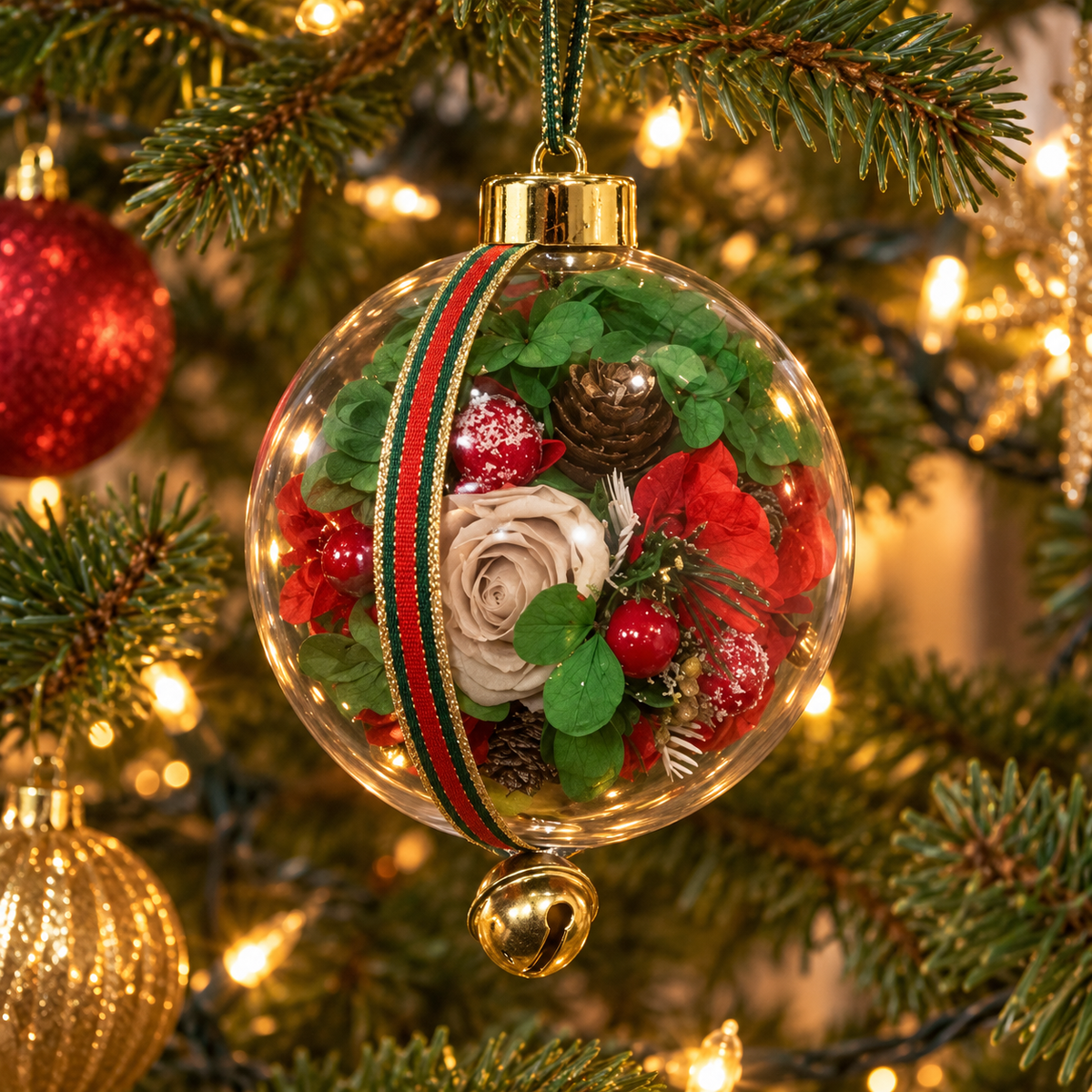 Forever Cherished — Preserved Flower Christmas Ornament - Gold Cap