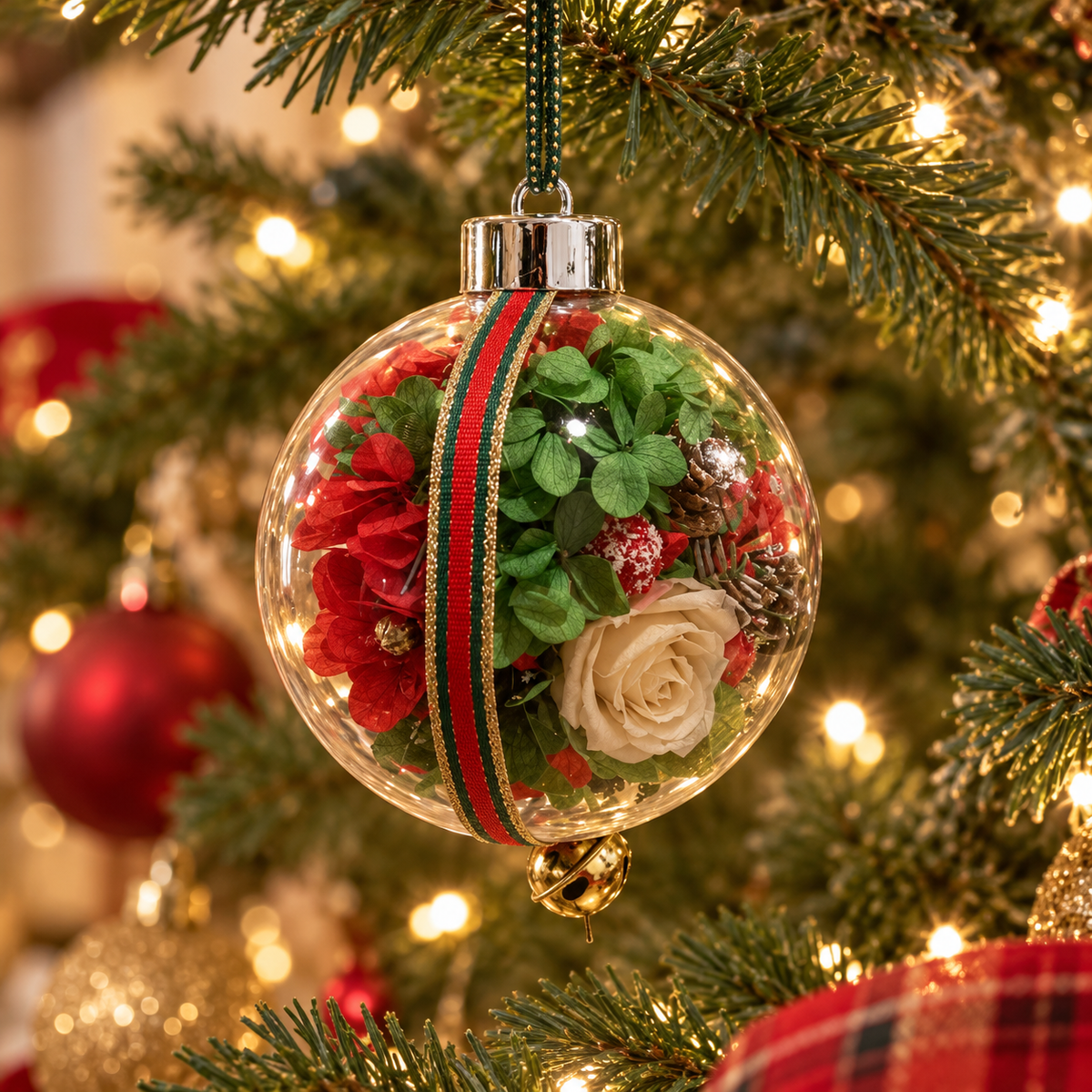 Forever Cherished — Preserved Flower Christmas Ornament, Silver Cap