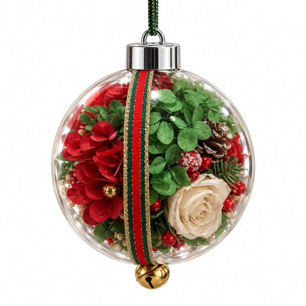 Forever Cherished — Preserved Flower Christmas Ornament, Silver Cap
