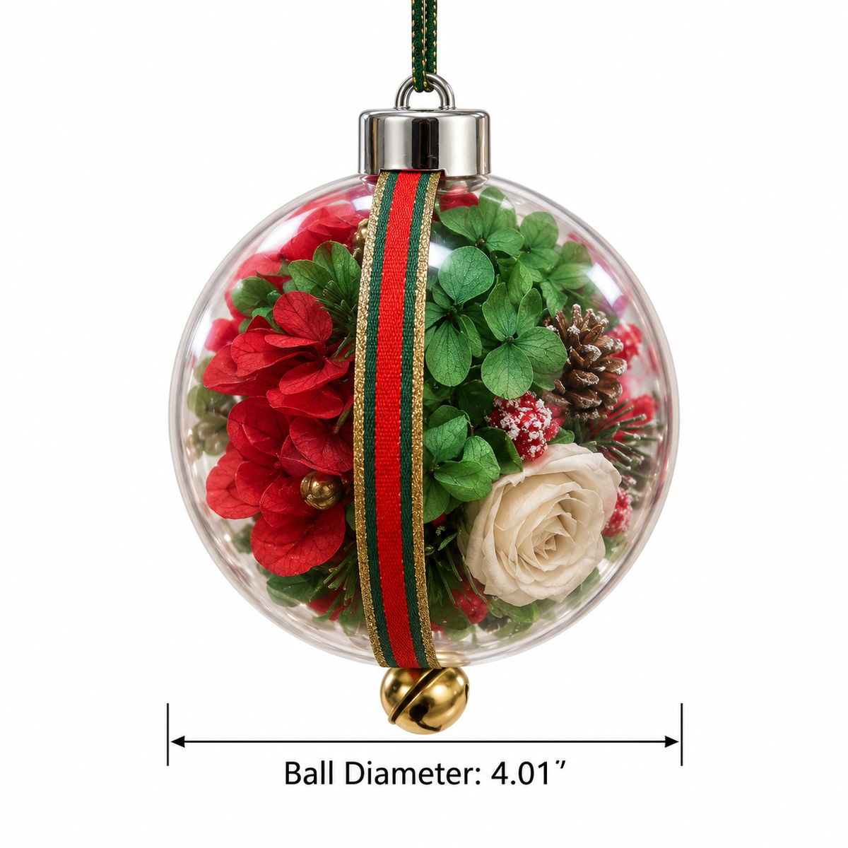 Forever Cherished — Preserved Flower Christmas Ornament, Silver Cap